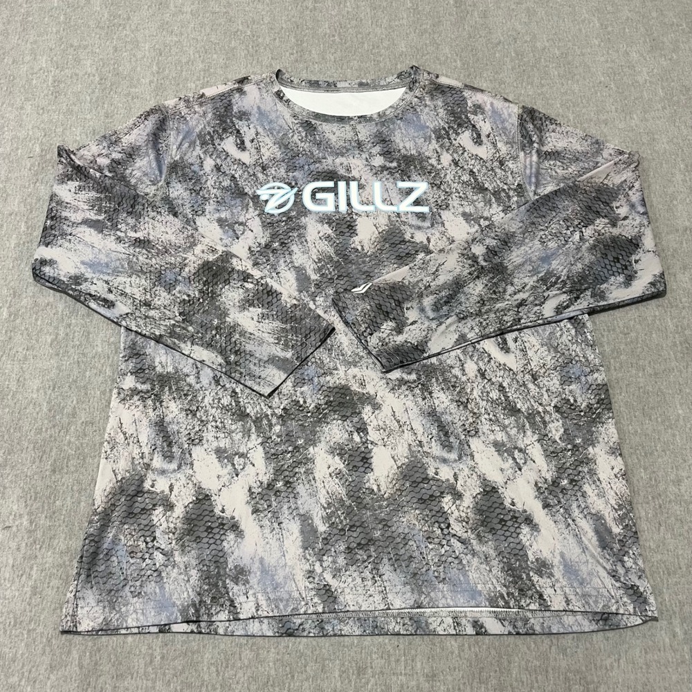 Gillz Mens Long Sleeve Fishing Shirt Large Gray Blue Camo UV Performance Tee